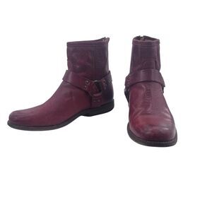 Frye Phillip Harness Leather Boots Women's Size 7 B Short Ankle Zip Western Moto